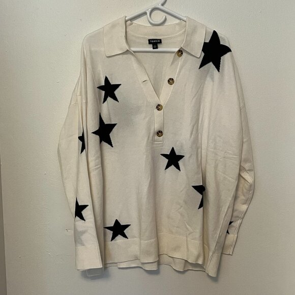 Torrid T-Shirt Long Sleeve White with Black Stars Size 1 Women's - Picture 1 of 4